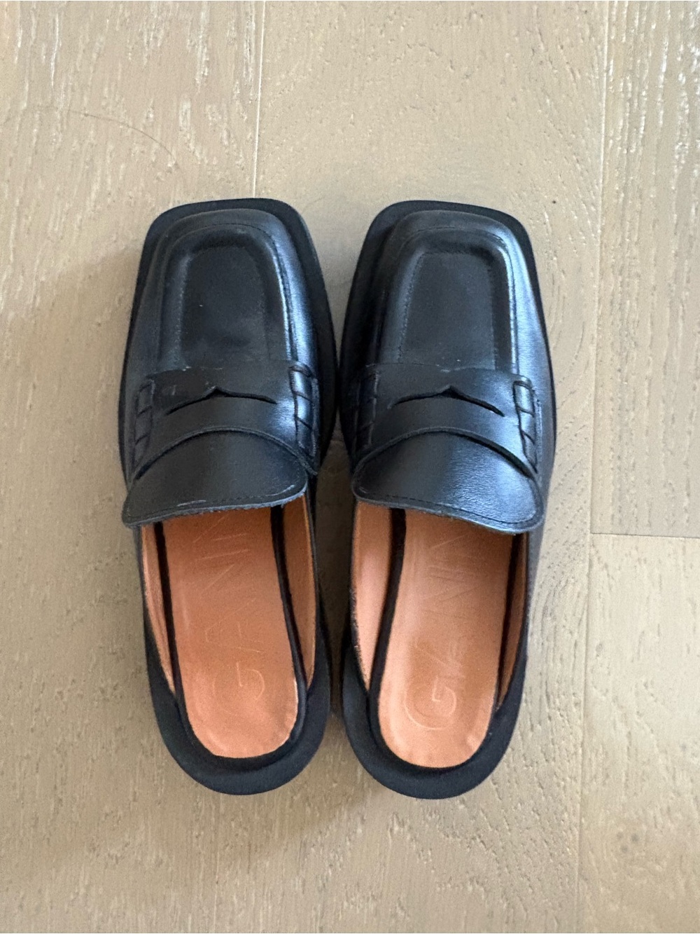 Ganni Black Leather Slip-On Loafers